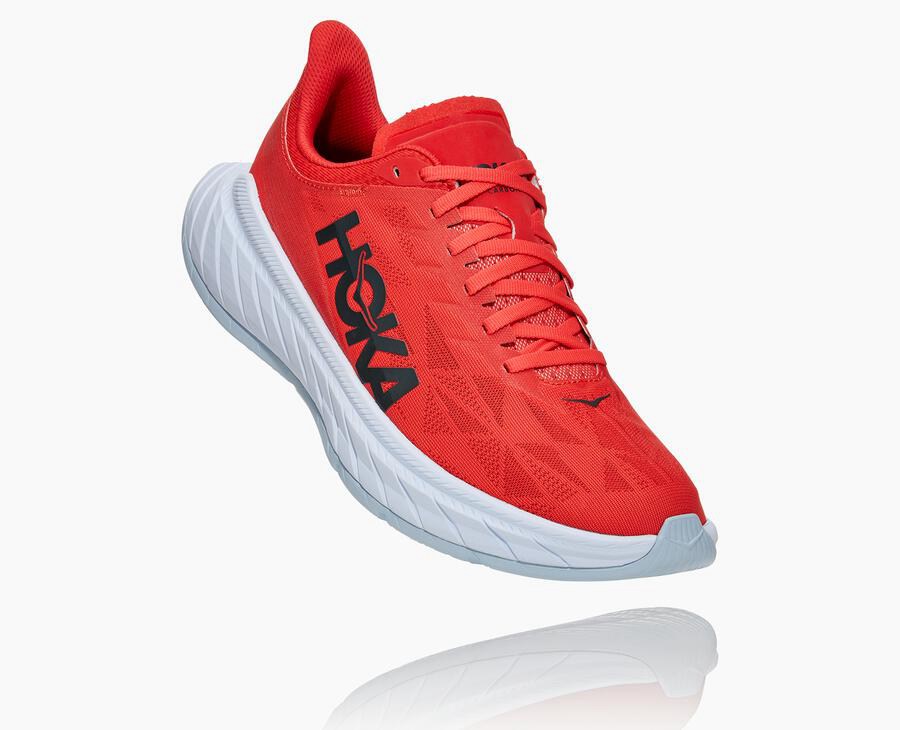 Hoka Australia One One Carbon X 2 - Mens Running Shoes Red/White - ZBVEL-5207